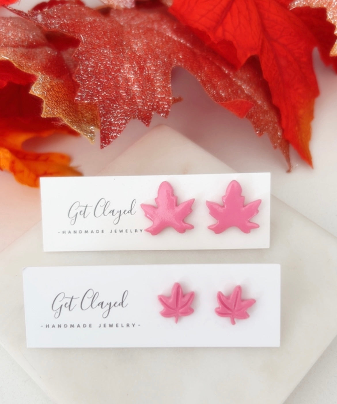 Pink leaf studs