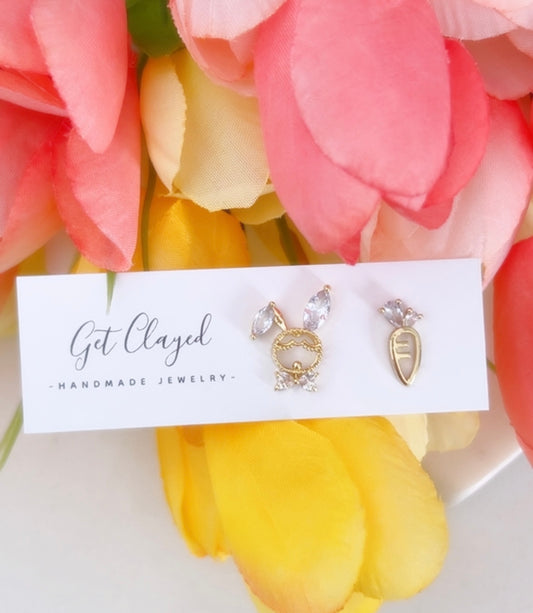14k gold plated bunny + carrot studs