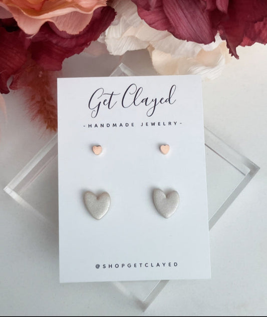 Rose gold & pearl heart stud set