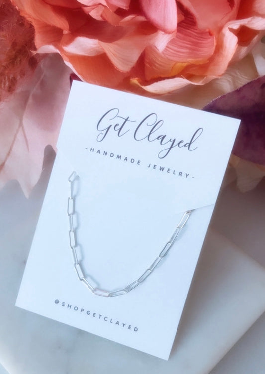 925 Sterling silver plated paper clip necklace